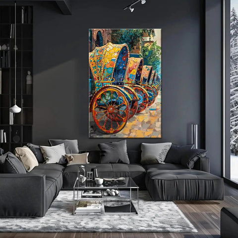 Fresh Bangladesh Rickshaw Wall Art Bringing Vibrant Bengali Folk Canvas Prints Framed 24 By 36 Inch Ready To Hang in a modern living room.