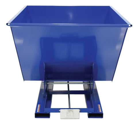 Heavy Duty Steel Self Dumping Hopper Rock Solid Workhorse Featuring 6000 Lbs Payload And 2 Cubic Yard Storage view of blue hopper front angle
