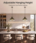 Tribesigns 11" Modern Pendant Lighting with Gradient Green Glass Shade above a kitchen island with adjustable height.