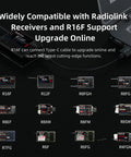 T16D 16Channel 2.4G RC Transmitter with R16F Receiver supports ELRS and Crossfire shown with compatible modules and upgrade option
