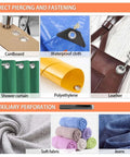 Image showing Heavy Duty Grommet Tool Kit With Eyelet Plier Handheld Puncher Set applications on cardboard, waterproof cloth, leather, and fabrics.