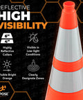 Orange 28 Inch Traffic Cones With 6 Inch And 4 Inch Collars Four Pack Heavy Duty Rugged PVC Safety Cones for visibility