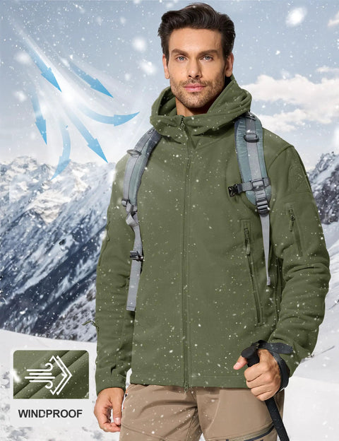 Men's Tactical Fleece Lining Jacket With Front Zip Left Zip For Hunting And Mountaineering Go To Windproof Thermal Coat in snow