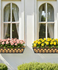 24 Inch Railing Planter Box Set With Adjustable Brackets And Coco Liners 2 Pack Balcony Deck Flower Boxes for Windows and Railings