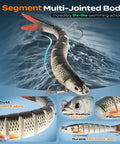 Close-up of a segmented fishing lure from the Massive 4-Layer Tackle Box Kit With 547-Piece Fishing Lures Set, showcasing 3D eyes and lifelike design.