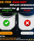 Comparison of Dryer Lint Filter Screen Replacement For LG And Kenmore Dryers with correct and incorrect dimensions highlighted.
