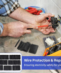 Person using Pro Grade Heat Shrink Tubing Kit With 7 Sizes And 420 Pcs, 3 To 1 Shrink Ratio, Waterproof Black Wire Wrap for electrical repair.