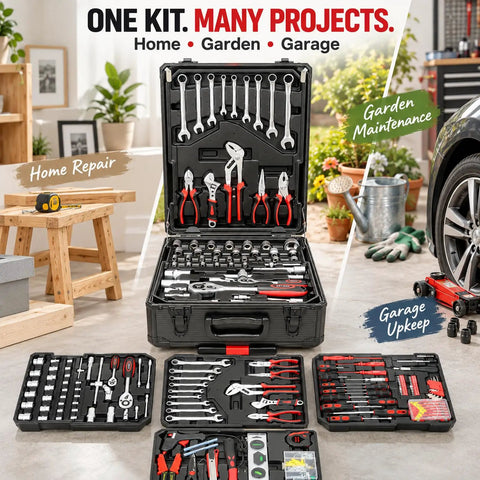 Top Shelf 899 Piece Rolling Toolbox Set With Four Deep Compartments For Tough Home Repairs Garage Mods Diy Fixes And Everyday Handyman Grindin In Sleek Black Finishing showing organized tools.
