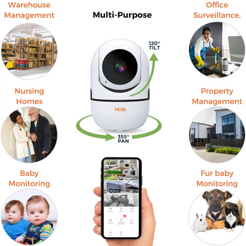 1080P HD WiFi Pan Tilt Indoor Security Camera with Night Vision Motion Detection Two Way Audio for multi-purpose monitoring