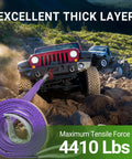 Off-road SUV using a purple lifting strap, 2-Pack Heavy Duty Lifting Straps 1.2 Inch By 8 Foot, 2200 Lbs Capacity Per Sling, Web Slings For Hoist