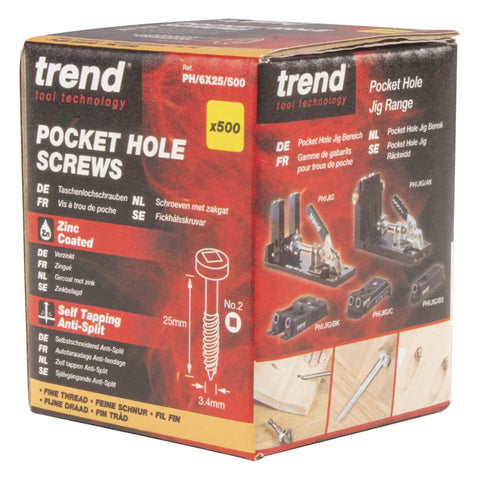 Box of Pocket Hole Screws For Hardwoods 1 Inch Long Pack Of 500 Fine Self Cutting Threaded Square Drive PH 6 X 25