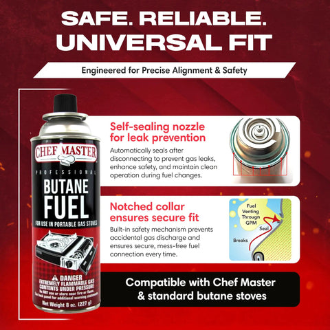 Butane fuel canister with self-sealing nozzle for 4 Pack 8 Oz Butane Gas Canisters For Kitchen Torch And Camp Stove High Heat Fuel