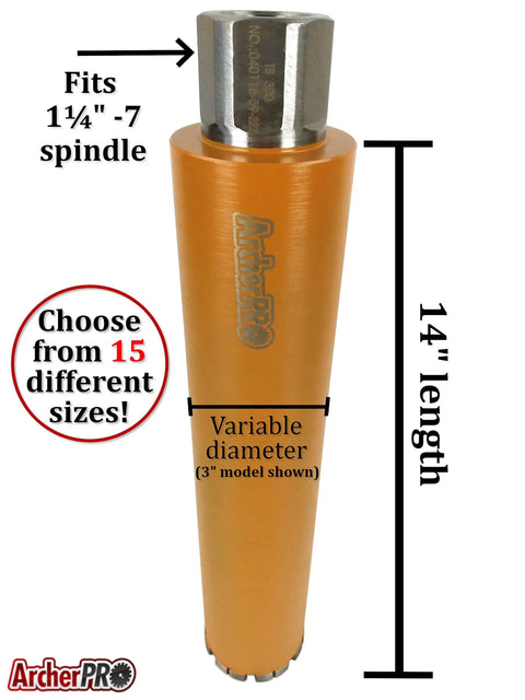 Turbo Diamond Core Drill Bit 4-1/2 Inch for Concrete and Masonry, 14 Inch Depth, shown in variable diameter with laser welded teeth
