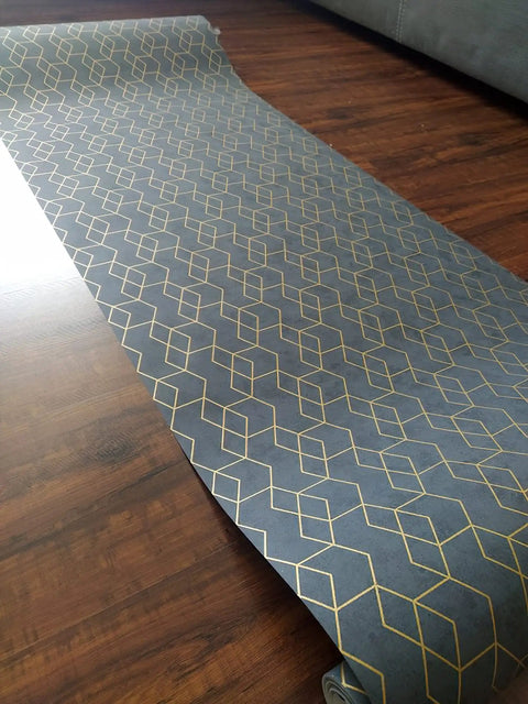 Peel And Stick Geometric Wallpaper In Dark Grey With Gold Hexagon Accents Self Adhesive Removable Contact Paper For Walls Or Cabinets
