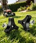 Upgrade Your Ride With These Tough Laqusie Two Piece Screw And Knob Bolts For Lawn Mower Handles Featuring No Tools Needed Universal Fit For Push And Riding Tractors To Fix Worn Grip And Boost Stability Instantly With Durable Steel Build Today. Two black steel mower handle bolts on grass