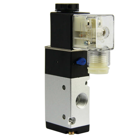Compact 1/4 Inch NPT 3 Way 2 Position Pneumatic Solenoid Valve DC 12V With Aluminum Body, front view showing IP65 rated design.