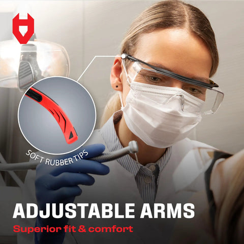 All Day Comfort Over Glasses Safety Eye Protection For Men And Women With Anti Scratch Lenses shown being worn by a dentist