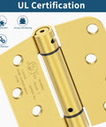 Close-up of UL Listed Self Closing Door Hinges With Spring Loaded Action, 4 Inch, Brushed Gold showing rust resistance features.
