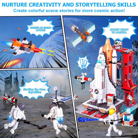 Epic Space Shuttle Build Kit For Kids 6 7 8 9 10 11 12, 12 In 1 STEM Rocket Toys With 885 Pieces, 3 Astronauts, Airplane Rocket Set.