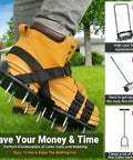 Lawn Aerator Shoes With 2.2 Inch Heavy Duty Spikes Metal Shovel Garden Gloves Adjustable Straps One Size Fits All in use on lawn.