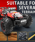 2.4GHz Remote Control Off Road Monster Truck 1 18 Scale With LED Lights shown with suitable terrains and LED lights on