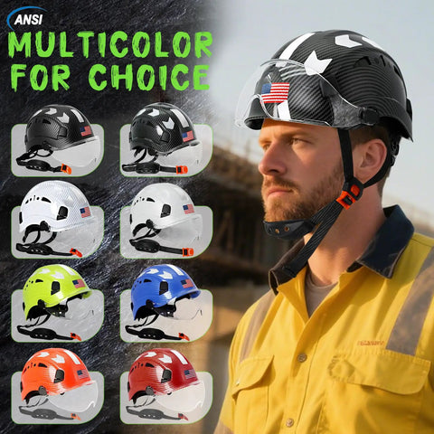 Heavy Duty Vented Safety Helmet With Clear Face Shield, ANSI Compliant Hard Hat For Job Sites, Tough As Nails Ratchet Suspension And Matte Black Finish, Rock Solid Build For Hardworking Crews