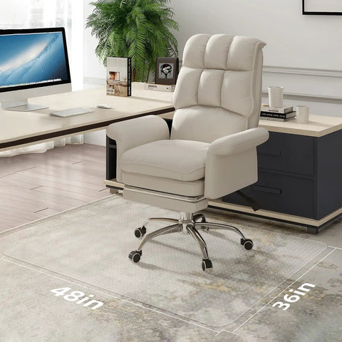 Heavy Duty 36x48 Inch Chair Mat For Carpet Protects Floors From Rolling Office And Gaming Chairs Clear Under Desk Rug Pad With Studded Anti Slip Backing For Smooth Glide And Quiet Movement shown under office chair in modern office setting.