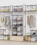 Organized closet with Six Cube Wire Storage Organizer Shelf for books toys clothes tools, 12x12x12 inch DIY cube shelf in use.