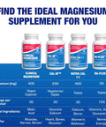 Mega Strong Magnesium Complex 400 Mg Chelated With Glycinate Malate And Citrate For Real Muscle Nerve Bone And Digestive Health Support One Month Supply bottle comparison chart