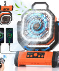 Portable 20000mAh Rechargeable Camping Fan With LED Light Remote USB C and USB A Charging 4 Speeds Timer Hanging Hook