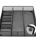 Durable Metal Mesh Desk Organizer With Six Compartments Anti Slip Pen Holder Storage Tray For Office Supplies And Home Use Black Finish Pro Vibe