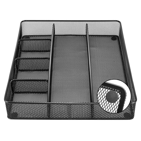 Durable Metal Mesh Desk Organizer With Six Compartments Anti Slip Pen Holder Storage Tray For Office Supplies And Home Use Black Finish Pro Vibe