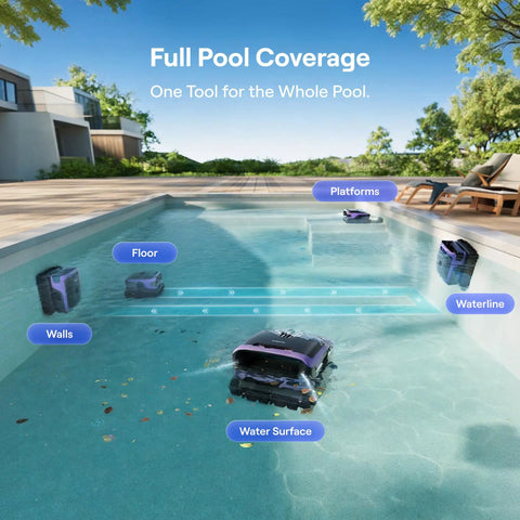 Sora 70 Pool Vacuum Robot Delivers 360 Degree Full Pool Cleaning From Surface To Walls, Shallow Water Ready at 8 inches