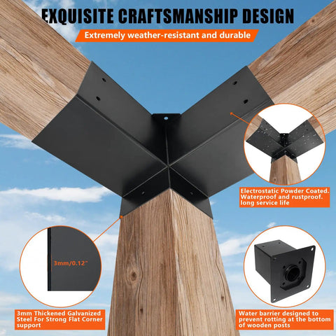 3 Way Pergola Corner Bracket Kit With Post Anchor Base For 4 By 4 Posts To Beam Built Tough 13 Gauge Steel Heavy Duty Outdoor Brackets For Porches Gazebos And Cabins DIY 8 Pack Rust Resistant Powder Coated