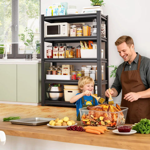 Heavy Duty Garage Shelving Unit With 2500 Lbs Capacity in kitchen with diverse food and cooking tools displayed