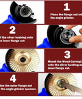 Pro Grade Woodworking Disc Set For Angle Grinders Four Inch And A Half Inch Includes Five Wood Carving Discs For Shaping Sanding Polishing And Quick Grinding Wheels With Five Eighth Inch Adapter Ring For Wood Cutting DIY Projects mounted on angle grinder