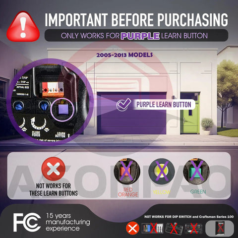 Two Pack Replacement Remote For Sears Craftsman Garage Door Opener With Purple Learn Button 315MHz Security Plus Rolling Code Technology For 2006 2013 Models 139.53753 HBW2028