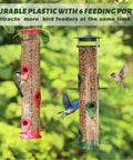 Double Pack Tube Bird Feeder With 6 Ports Hanging Design For Backyard Birds Weatherproof Hard Plastic With Steel Hanger