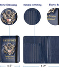 RFID Blocking Leather Passport Holder Travel Wallet For Women And Men, Multi Card Organizer, Metal Embossing, Dark Blue