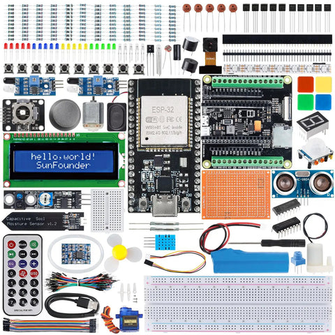 ESP32 Ultimate Starter Kit With Arduino Compatibility ESP32CAM RoHS Python C Scratch Video Courses 100 Plus Projects shown