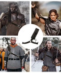 Medieval Sword Holster Back Strap for Shoulder or Crossbody worn by various characters in armor, showcasing Viking style use.