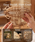 3D Wooden Steampunk Airship Puzzle Kit For Adults, Epic 160 Precision Cut Pieces, No Glue Assembly, hands holding model