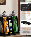 Wooden Golf Storage Organizer For Garage With Premium Bag Holder Rack, holding two golf bags, dark black finish, in living room setting
