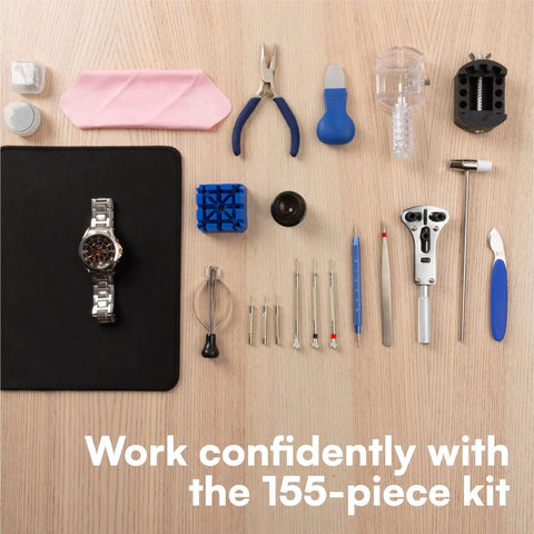 Ultimate 155 Piece Watch Repair Kit For Link Removal Sizing Case Opener Pin Back Removal And Battery Replacement Includes Tools