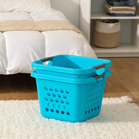 Deep 30L Laundry Basket Hamper Organizer With Built In Comfort Carry Handles So Handy Ventilated Nestable Design 2 Pack Medium Teal