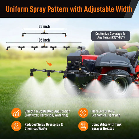 Boom Sprayer Wand Kit For ATVs And UTVs With Wide Coverage 6 Nozzle Sprayer Attachment in use on tractor
