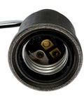 Close-up of the pipe lamp socket for half inch NPT pipe in black finish, thread view showing prewired socket for E26/E27 bulb base.