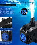1600GPH Submersible Water Pump For Ponds And Aquariums With 100W Motor Easy Setup Waterfall Fountain Pump Kit for Gardens Pools