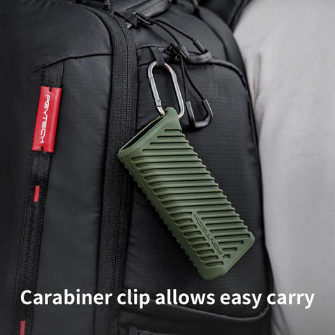 Lightning Fast USB 3.1 Type C Memory Card Reader With SD TF Nano Support 2 In 1 Card Reader Holder in green attached to backpack.