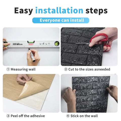 Step-by-step guide to installing Black Faux Brick Peel And Stick Wall Panels for living room, bedroom, and laundry.